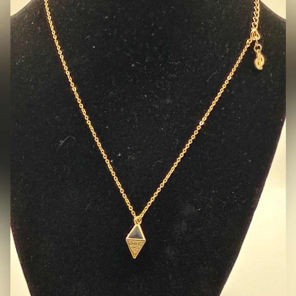 Vintage Dior Gold rhinestones, and black Triangle Pendant with chain Necklace - Picture 12 of 12